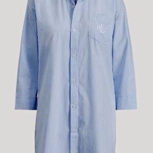 Lauren Ralph Lauren Light Blue Pinstripe Logo Embroidered Sleep Shirt NWT